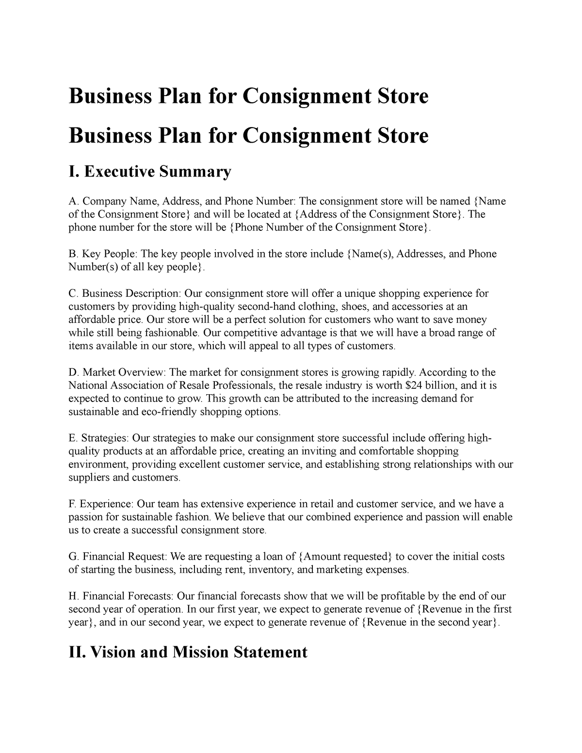 consignment business plan