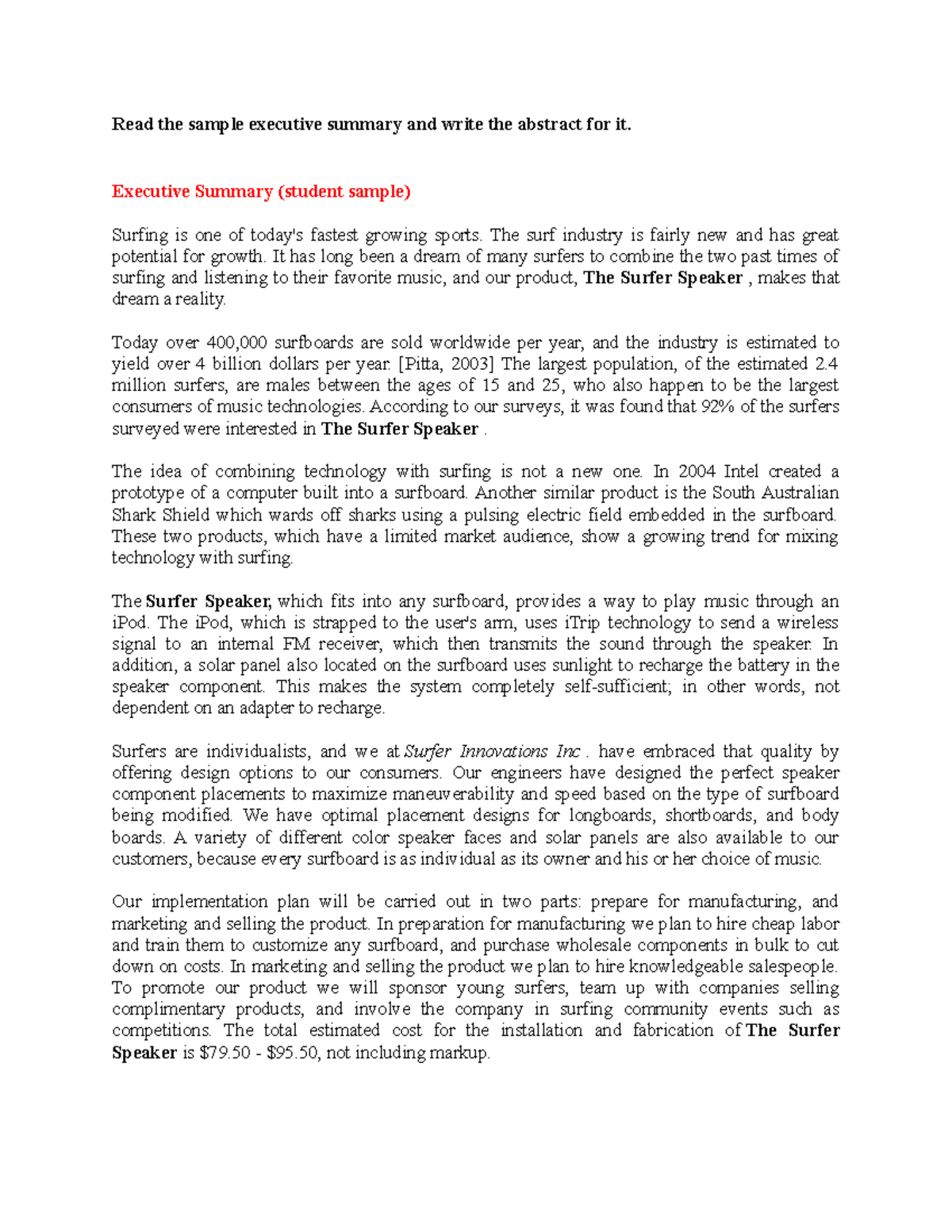 Abstract Writing (Exercise) - Read the sample executive summary and ...