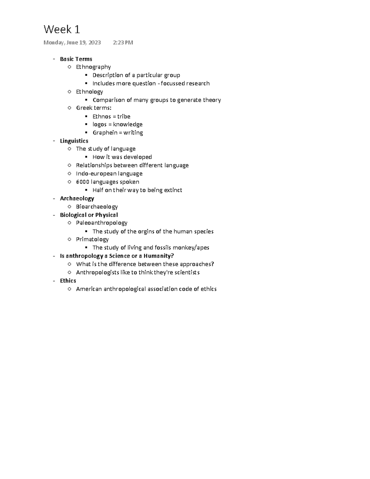 ANT 1101 chapter 1 notes - Basic Terms Ethnography Description of a ...