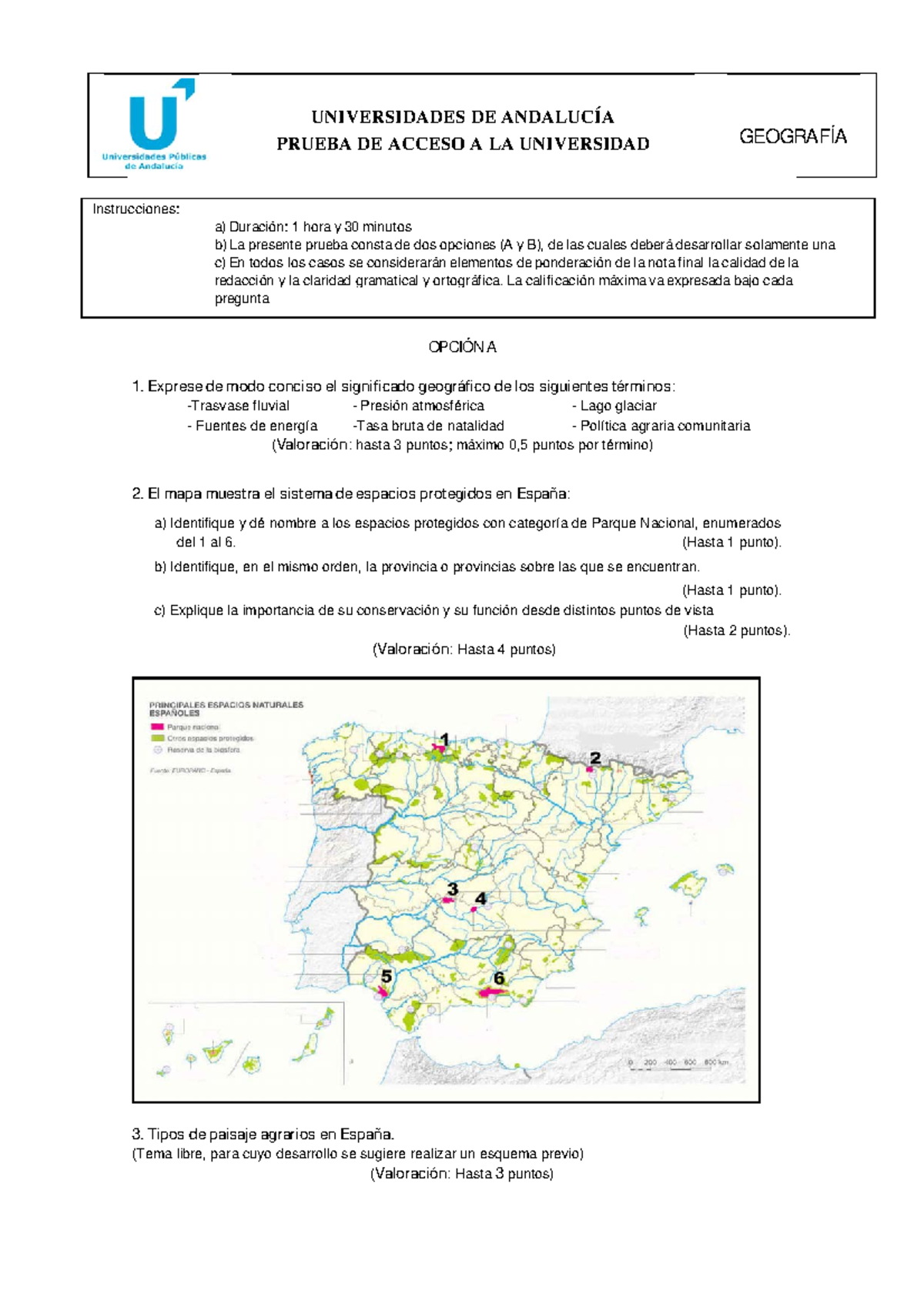 Geografกa 1 - Examen Y Criterios De Correcciขn - UNIVERSIDADES DE ...