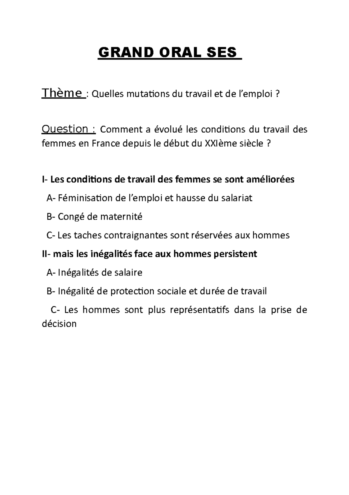 Grand Oral SES - GRAND ORAL SES Thème : Quelles Mutations Du Travail Et ...