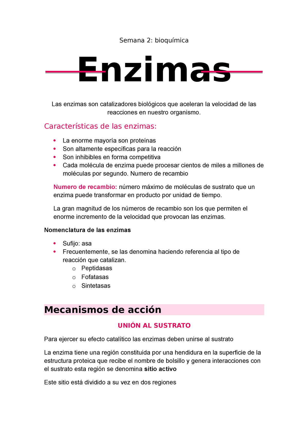 Enzimas Semana Bioqu Mica Enzimas Las Enzimas Son Catalizadores Biol Gicos Que Aceleran La