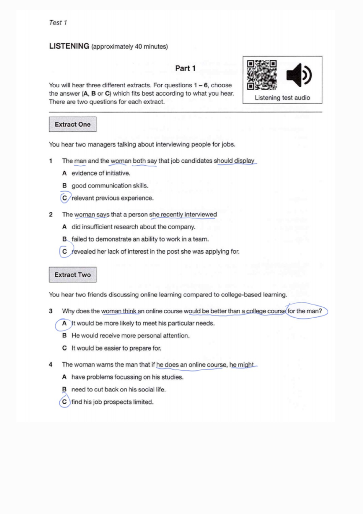 LISTENINGS PARA PRACTICAR - Test 1 LISTENING (approximately 40 minutes ...