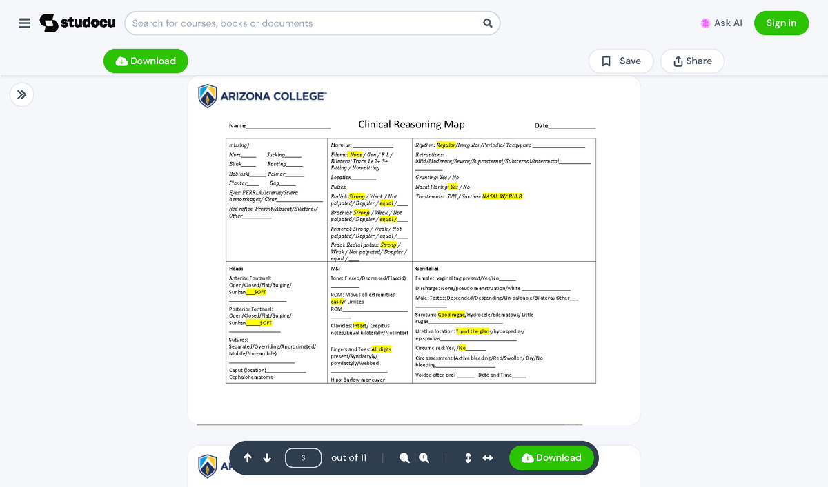 newborn assessment critical thinking map