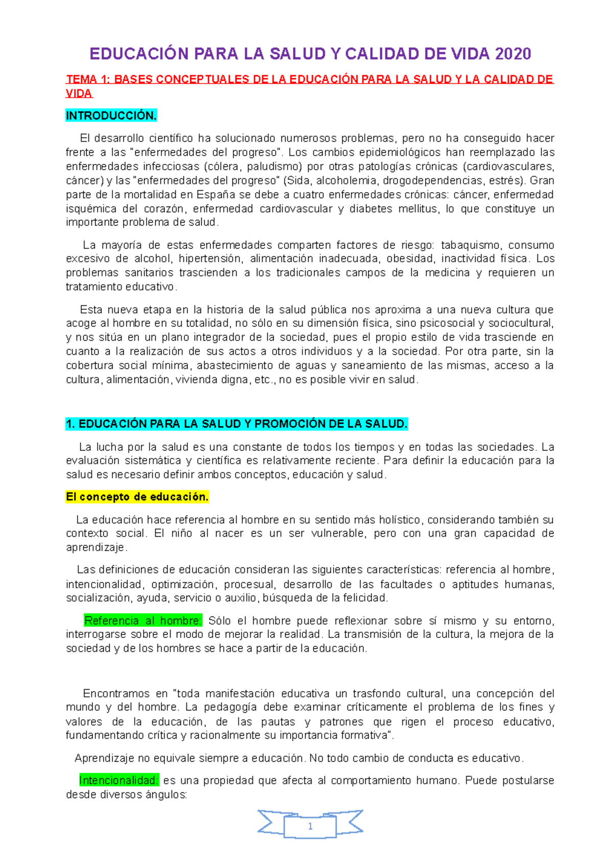 Apuntes Educación PARA LA Salud Y Calidad DE VIDA 2020 - EDUCACIÓN PARA ...