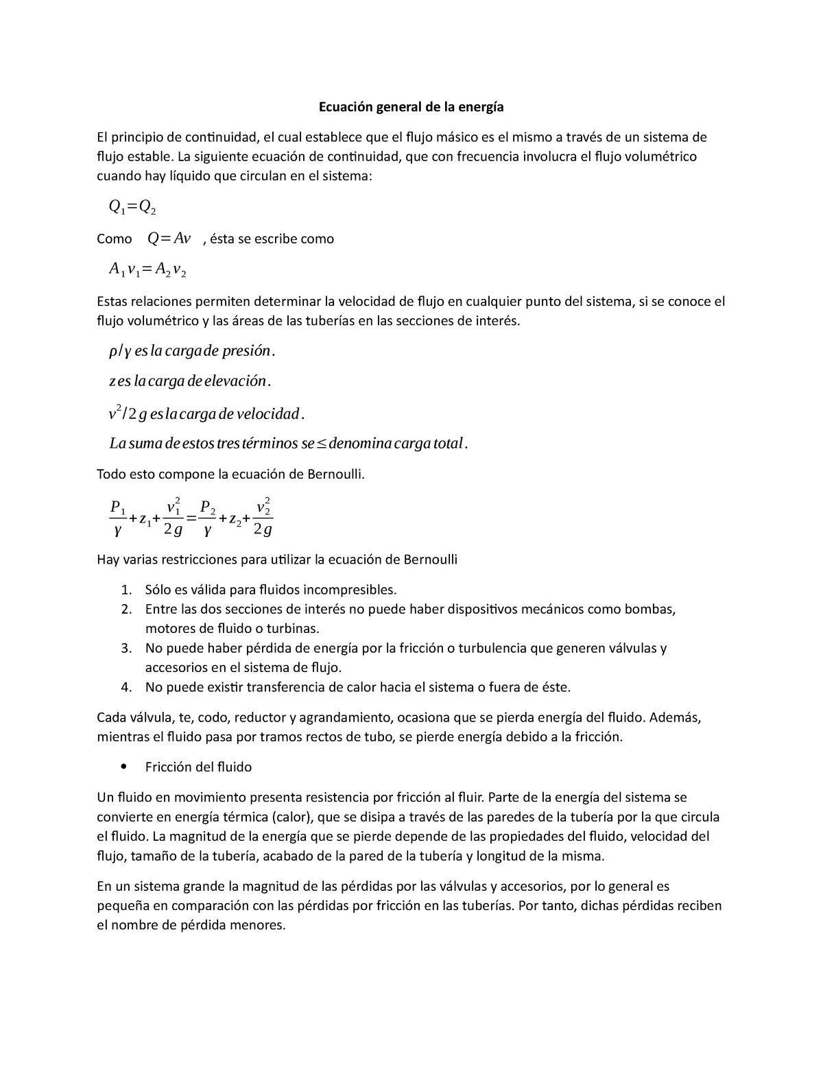Ecuación General De La Energía Ecuación General De La Energía El Principio De Continuidad El 8964