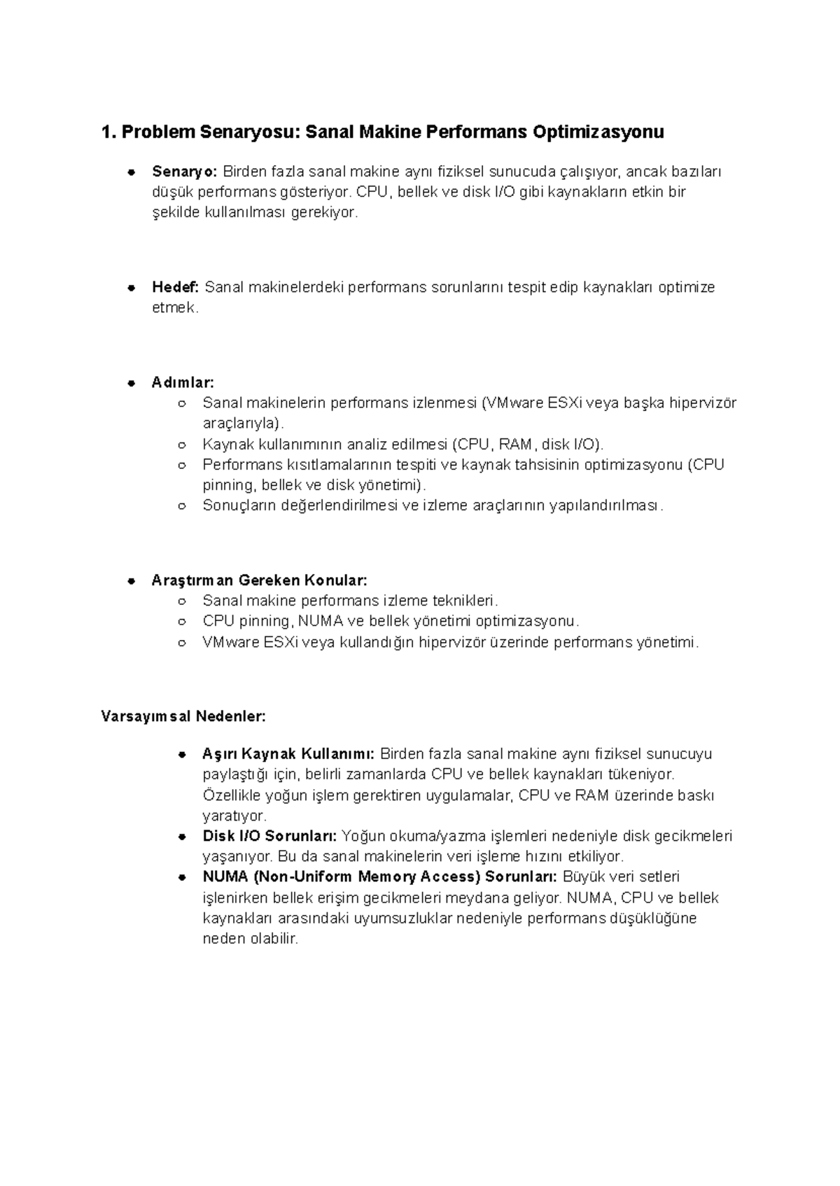 Virtual Machine Performance Analysis - 1. Problem Senaryosu: Sanal ...