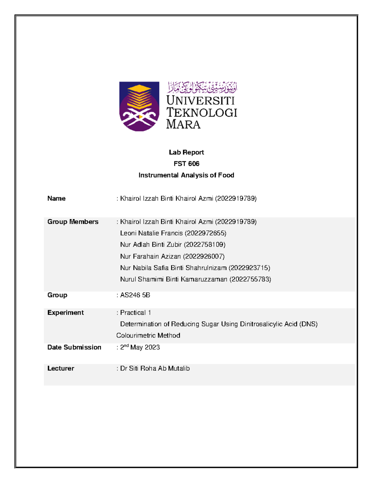 Lab report 606 LAB 2 UV VIS Lab Report FST 606 Instrumental