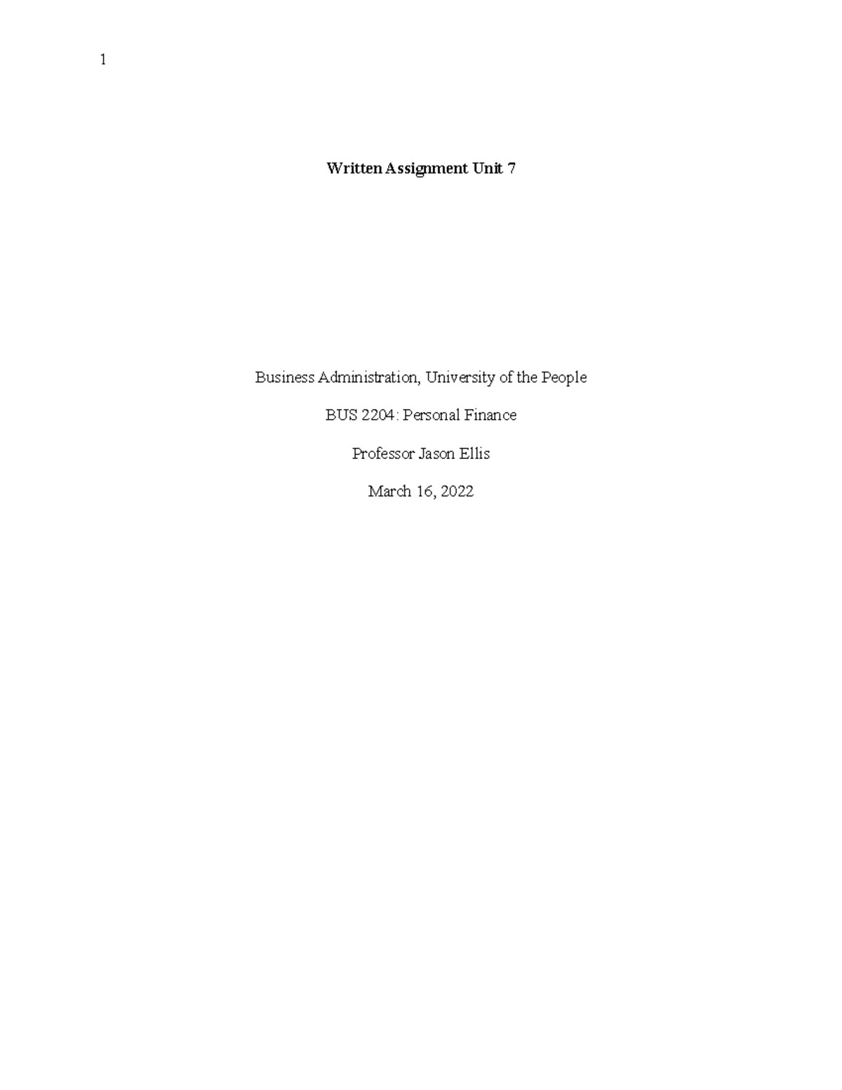 BUS 2204 Written Assignment Unit 7 - Written Assignment Unit 7 Business ...