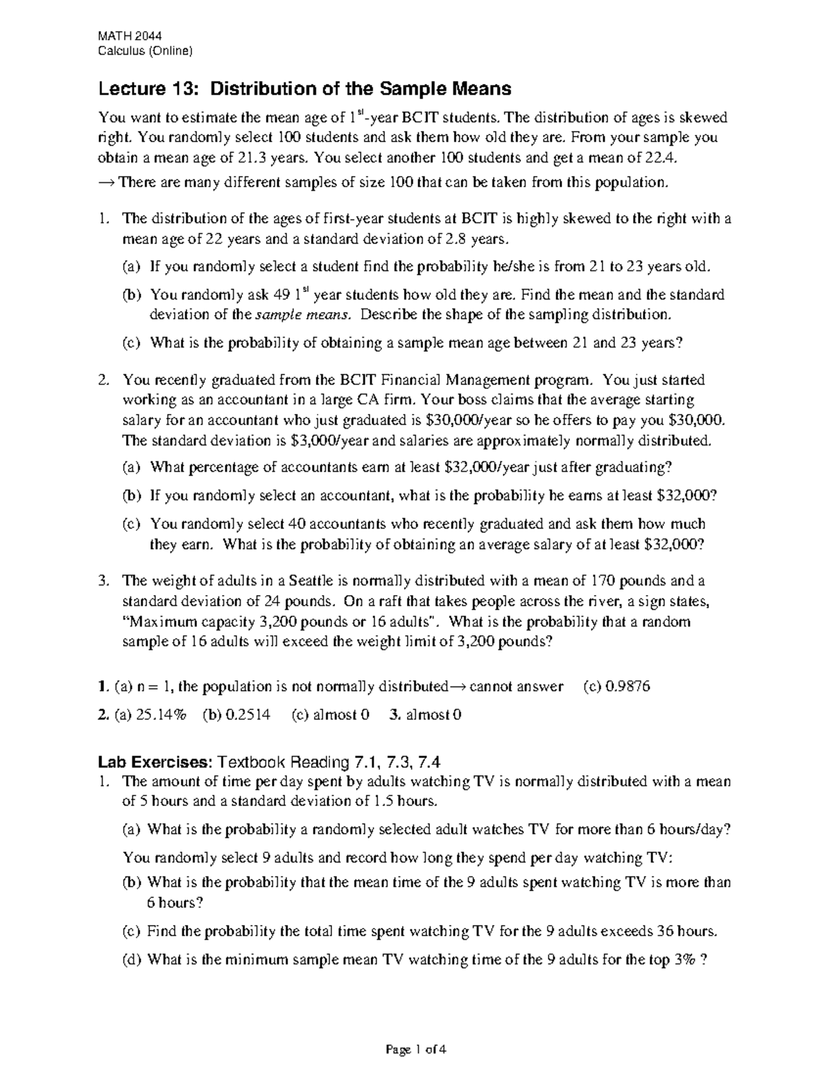 Lecture 13-2044 - MATH 2044 - BCIT - Studocu