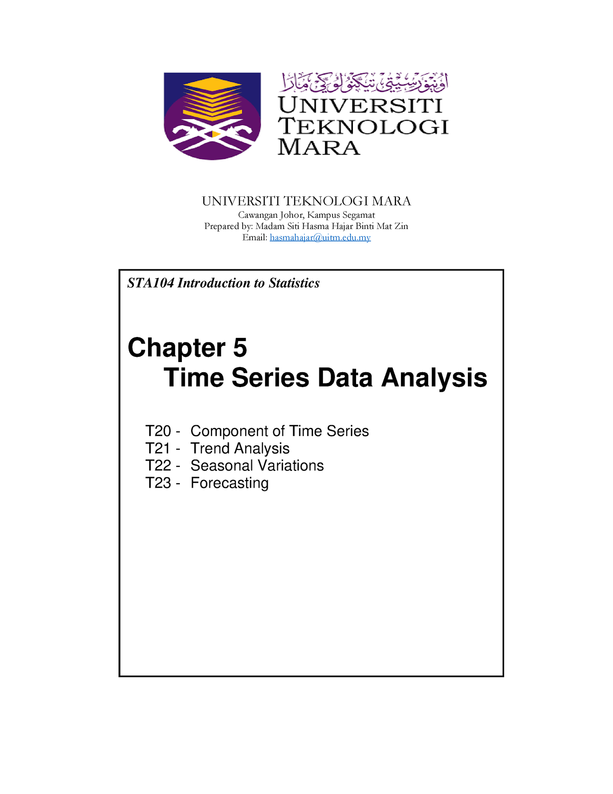 Chapter 5 Time Series Data Analysis - UNIVERSITI TEKNOLOGI MARA ...