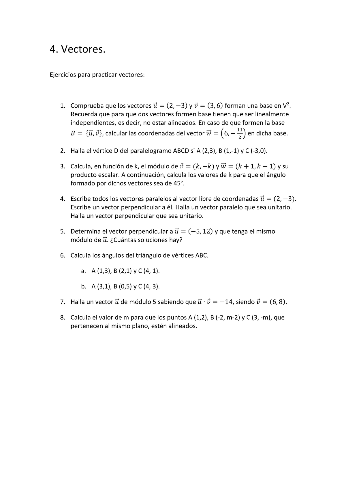 4 Vectores Matematica Pura 1 De Bach - 4. Vectores. Ejercicios Para ...