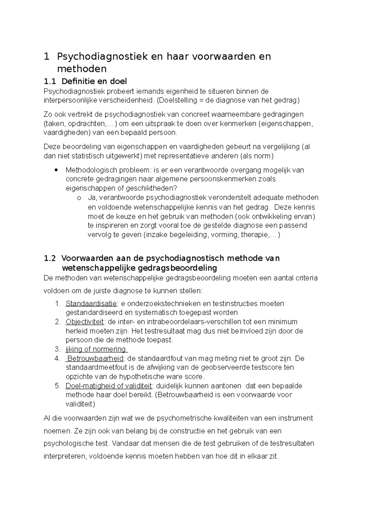 Psychodiagnostiek Hoofdstuk 1 - 1 Psychodiagnostiek En Haar Voorwaarden ...