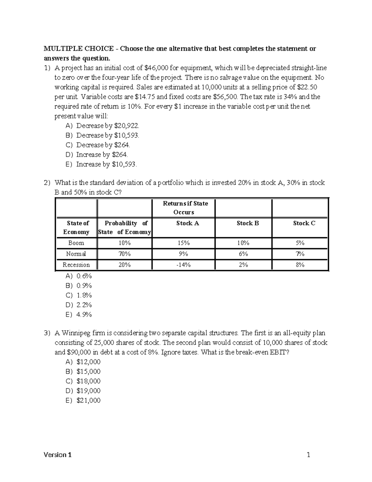 Practice - Final Exam - MULTIPLE CHOICE - Choose the one alternative ...