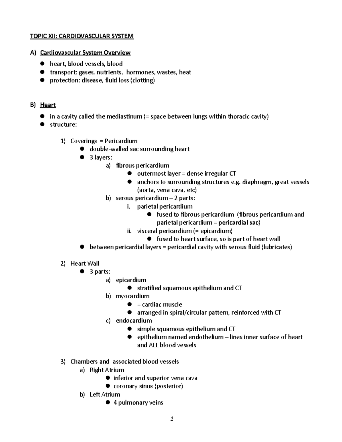 bio 1410 12 Topic XII Cardiovascular System - TOPIC XII: CARDIOVASCULAR ...