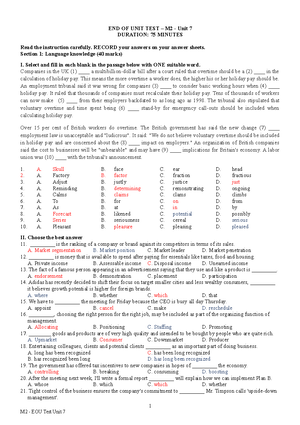 HP2.EOU TEST U9 Pre Inter - END-OF-UNIT TEST – M2 - Unit 9 Duration: 75 ...