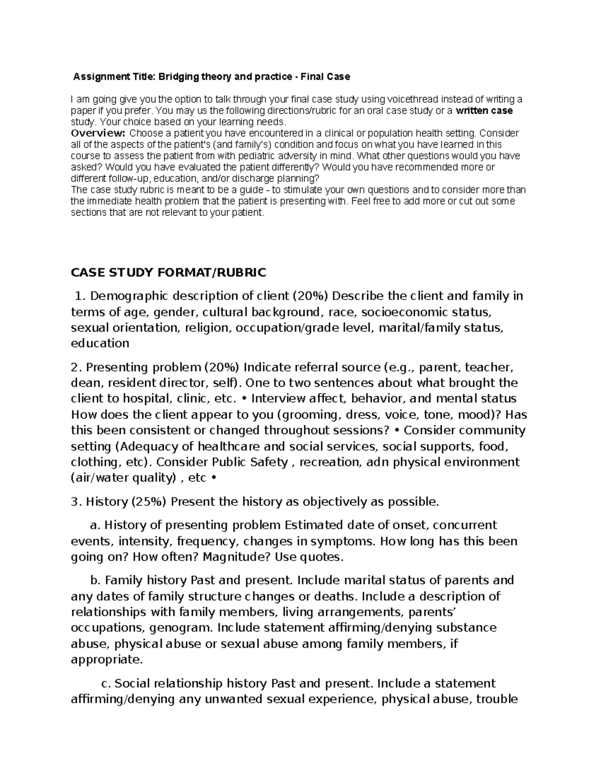 Finsl case study for Pediatric - Assignment Title: Bridging theory and ...
