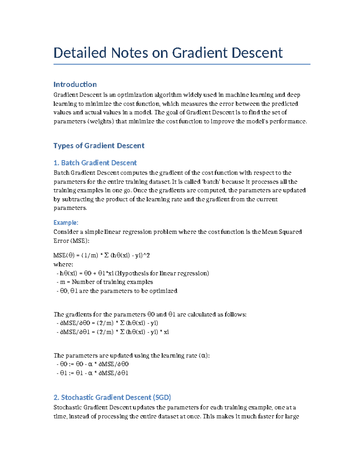 Gradient Descent Notes - Detailed Notes on Gradient Descent ...