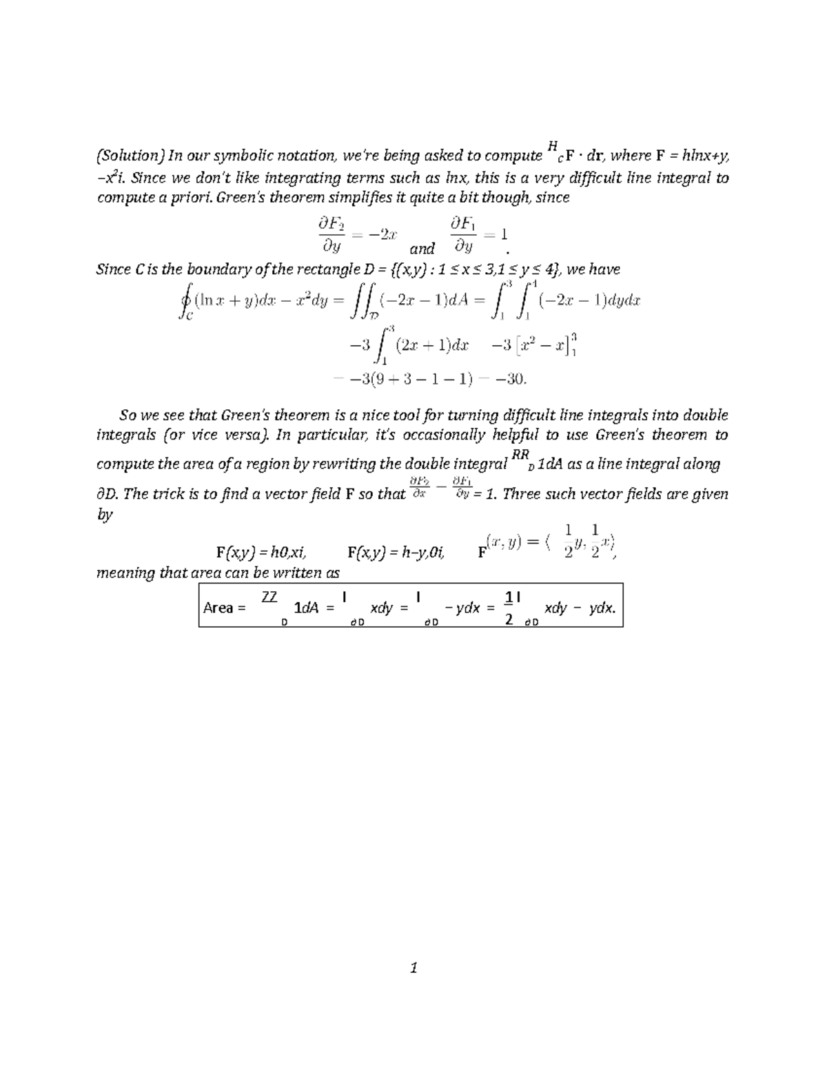 Green's Theorem - Activity - (Solution) In our symbolic notation, we’re ...