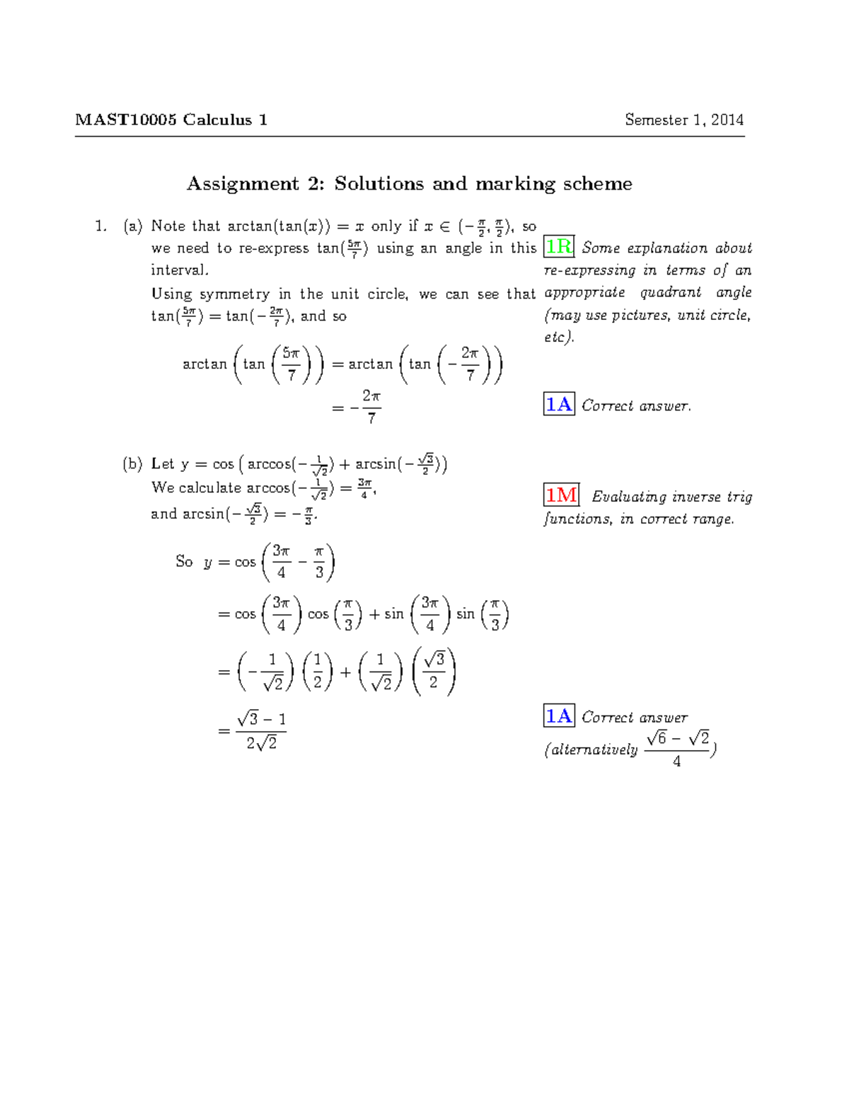 Seminar Assignments, Calculus 1, Answers To Sem 1 Assignment 2-6 ...