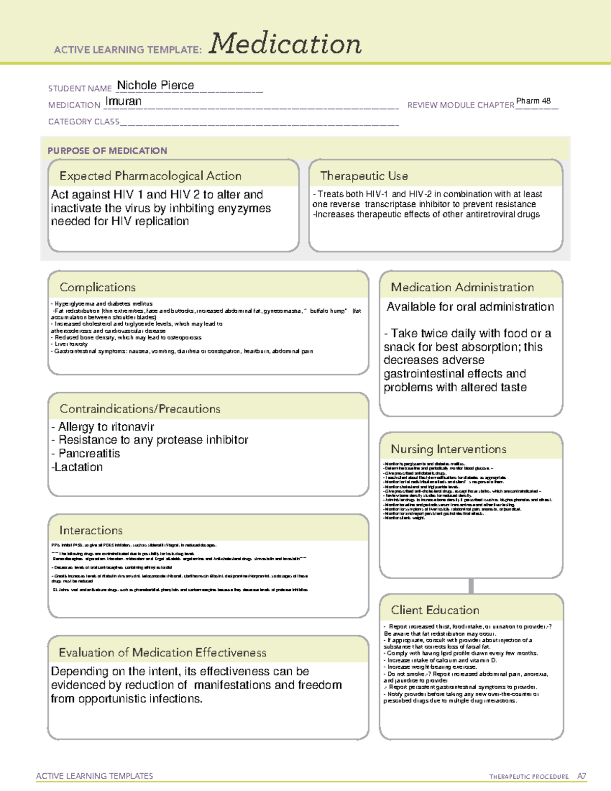 Imuran ATI MEDICATION TEMPLATE COMPLETED ATI MEDICATION TEMPLATE FOR ...