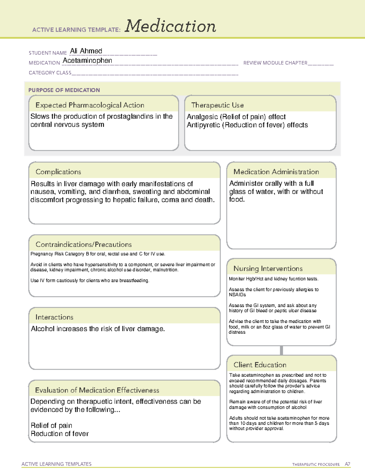 Medications (Acetaminophen) - ACTIVE LEARNING TEMPLATES THERAPEUTIC ...