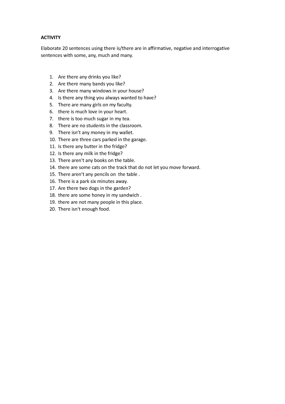 Activity Km Activity Elaborate 20 Sentences Using There Isthere Are In Affirmative 4030