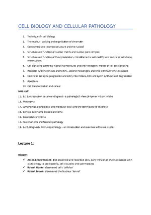 CELL Biology AND Cellular Pathology Cheat Sheet Lecture 1-3 - CELL ...