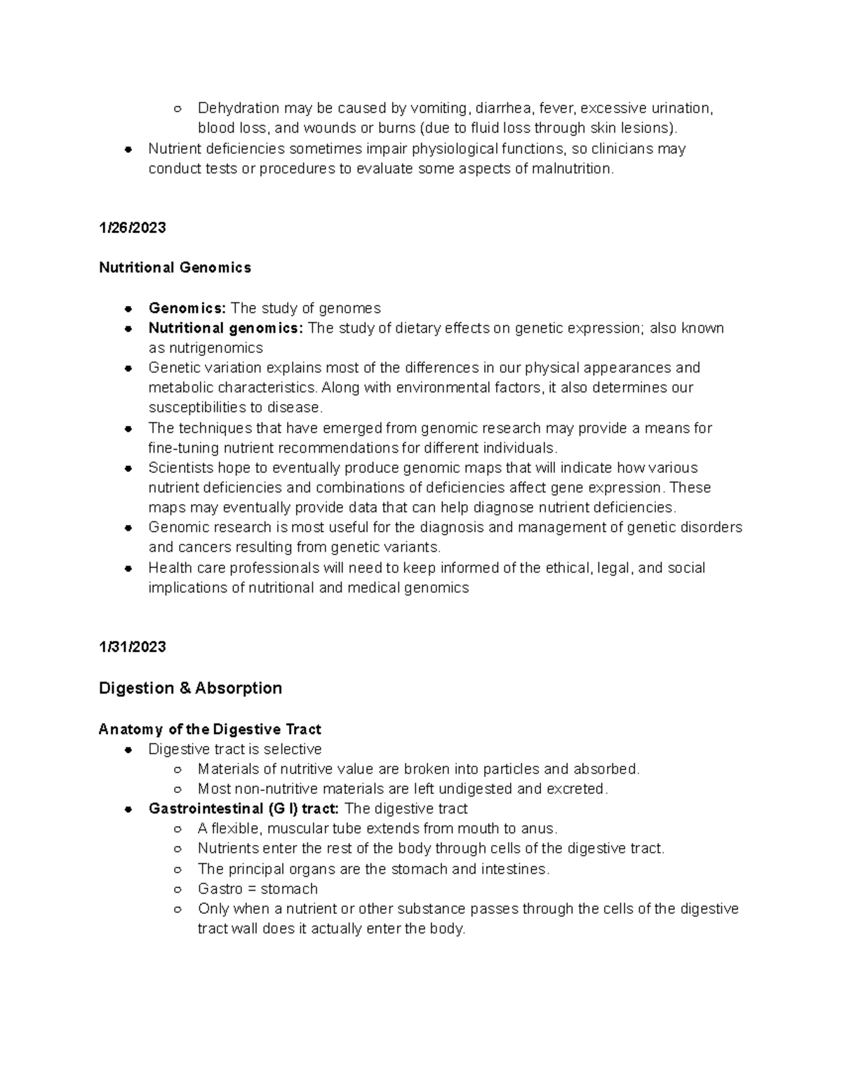 Nutriton Notes 5 Dehydration may be caused by vomiting, diarrhea