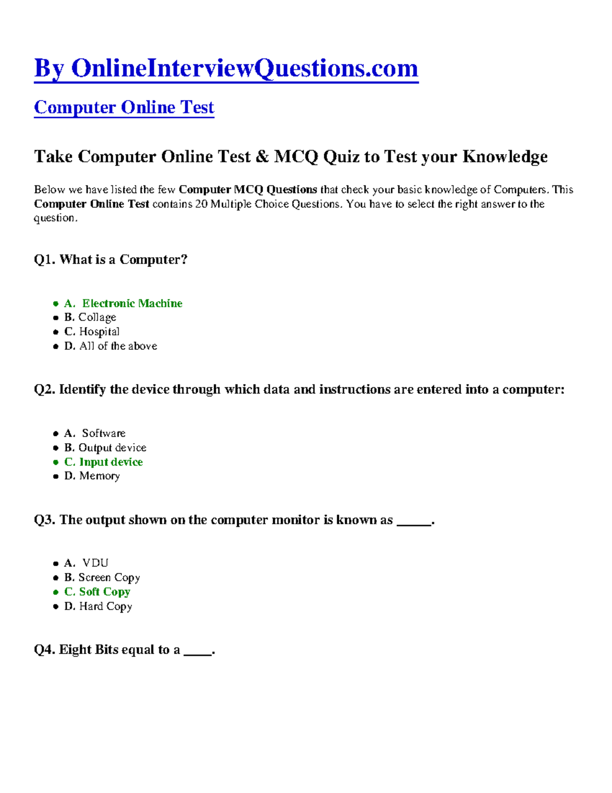 Computer-online-test - By OnlineInterviewQuestions Computer Online Test ...