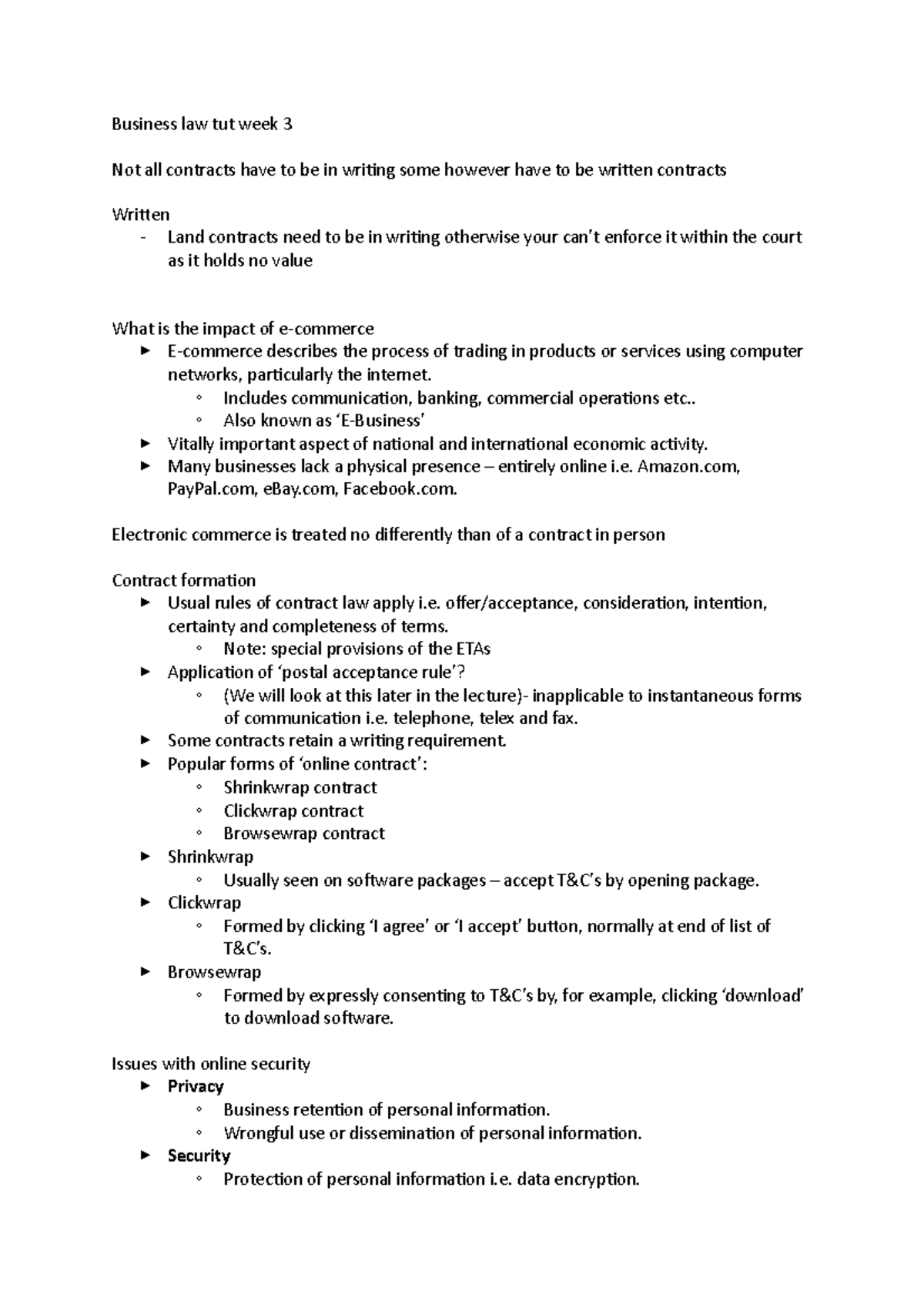 Business law tut week 3 - Notes - Business law tut week 3 Not all ...