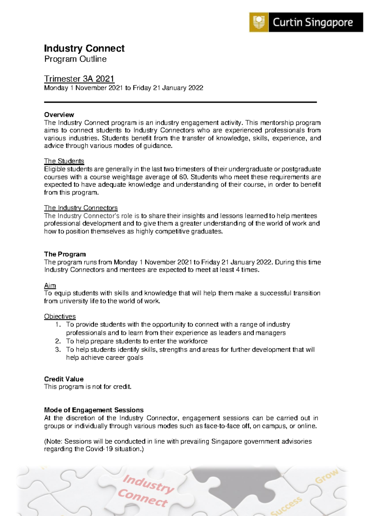 Industry Connect Program Outlines 3A 2021 Industry Connect Program