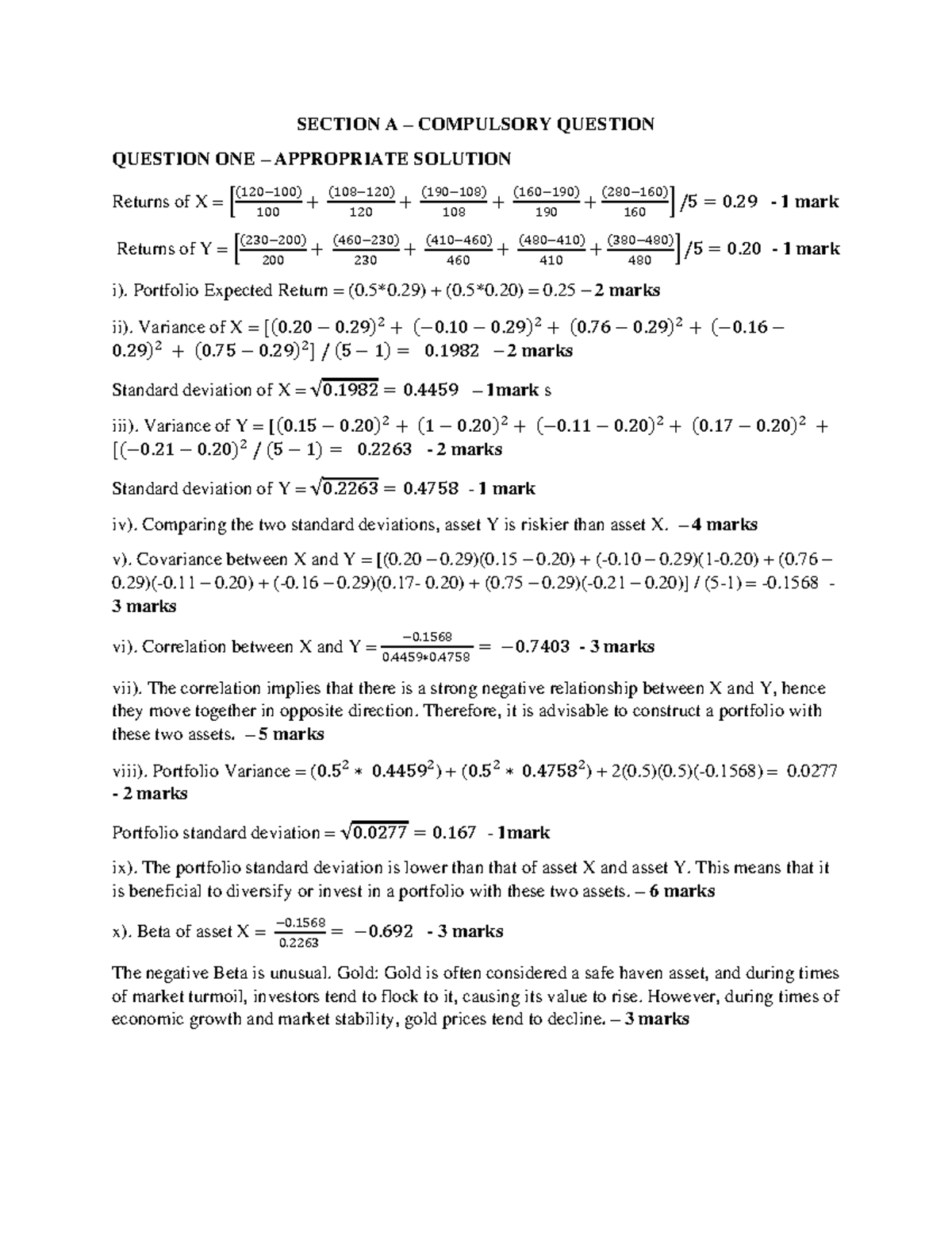 S - solutions to set 4 - SECTION A – COMPULSORY QUESTION QUESTION ONE ...