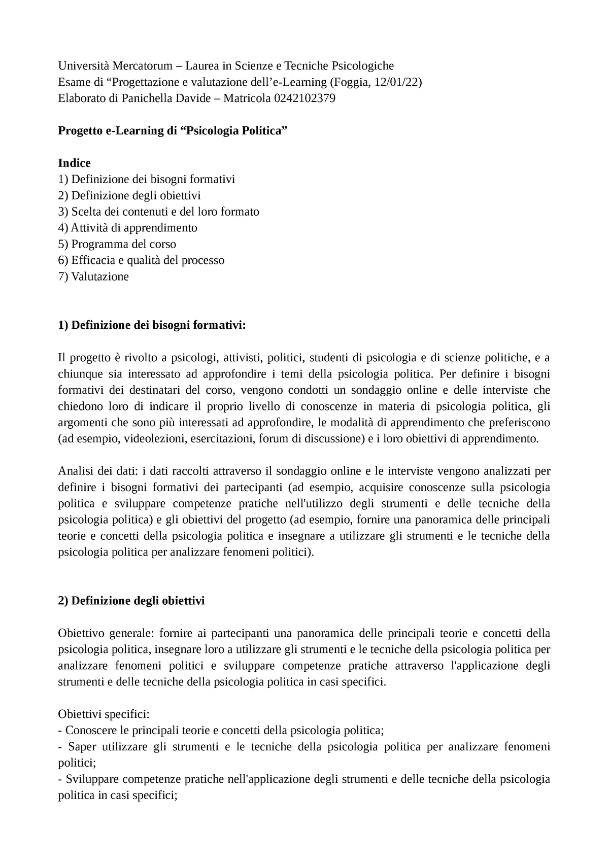 Elaborato ELearning - Università Mercatorum – Laurea In Scienze E ...