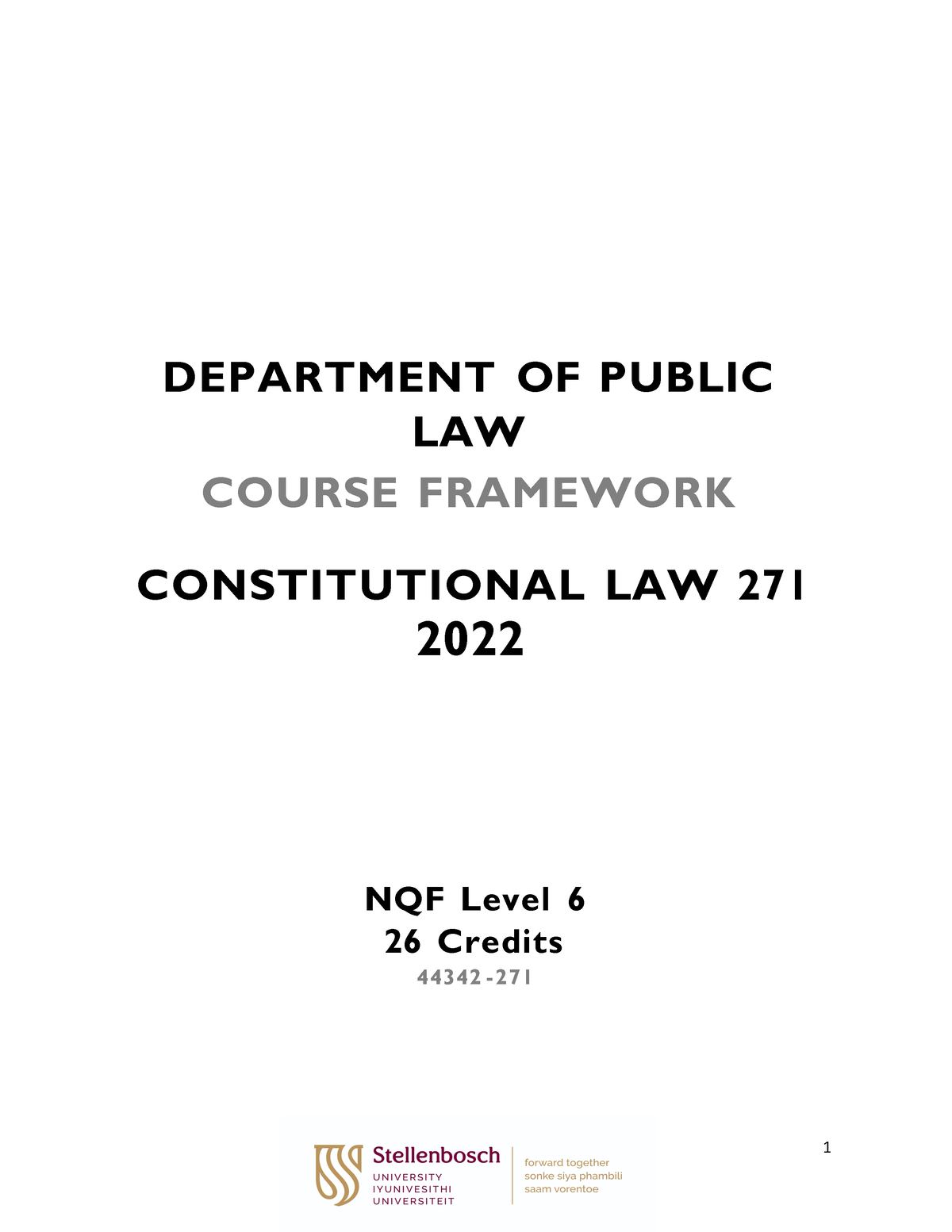 Constitutional Law 271 Course Framework 2022 English - DEPARTMENT OF ...