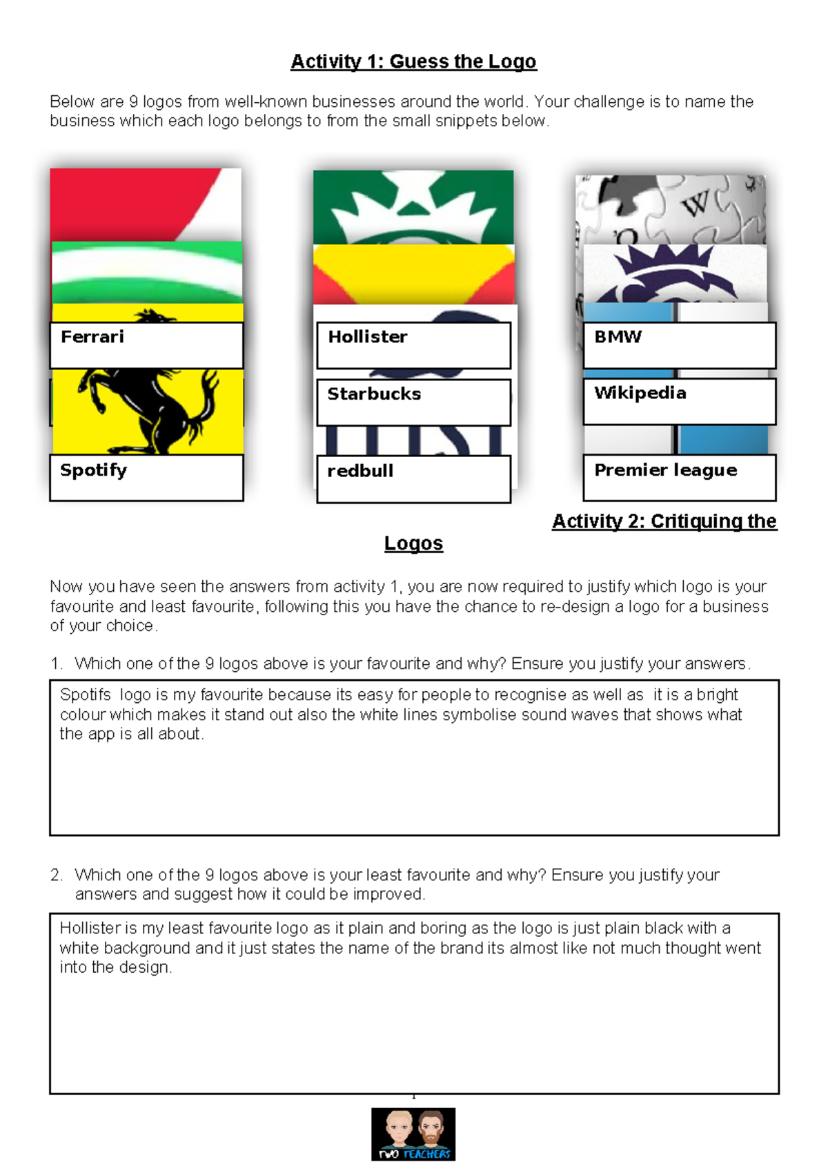 Business Induction Activities - Activity 1: Guess the Logo Below are 9 ...