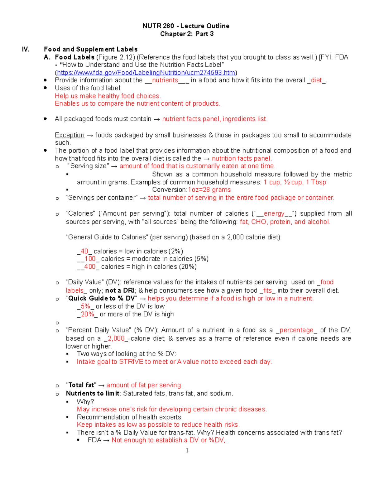 Chapter 2 Student Outline Guidelines For A Healthy Diet Part 3