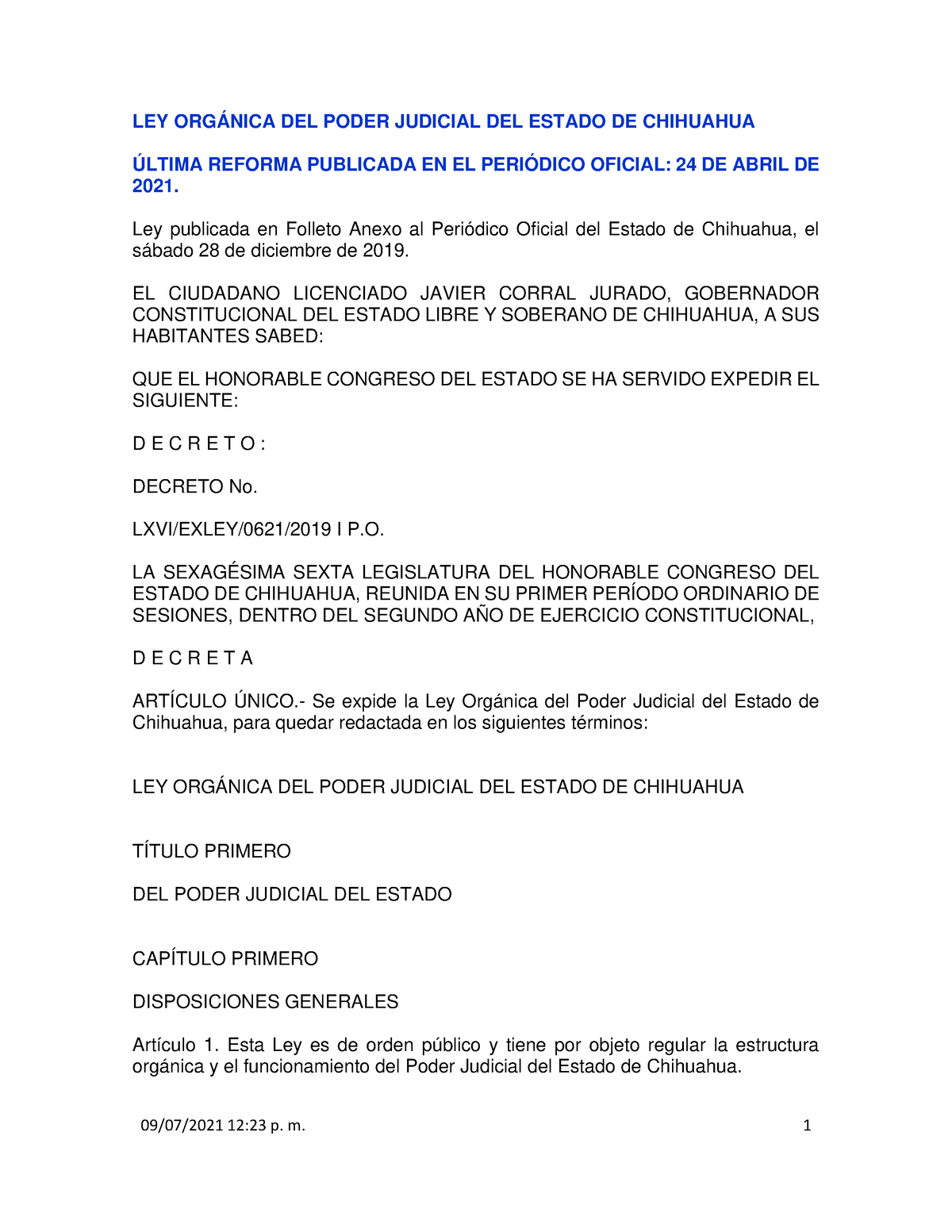 Ley Orgánica Del Poder Judicial Del Estado De Chihuahua Ley OrgÁnica