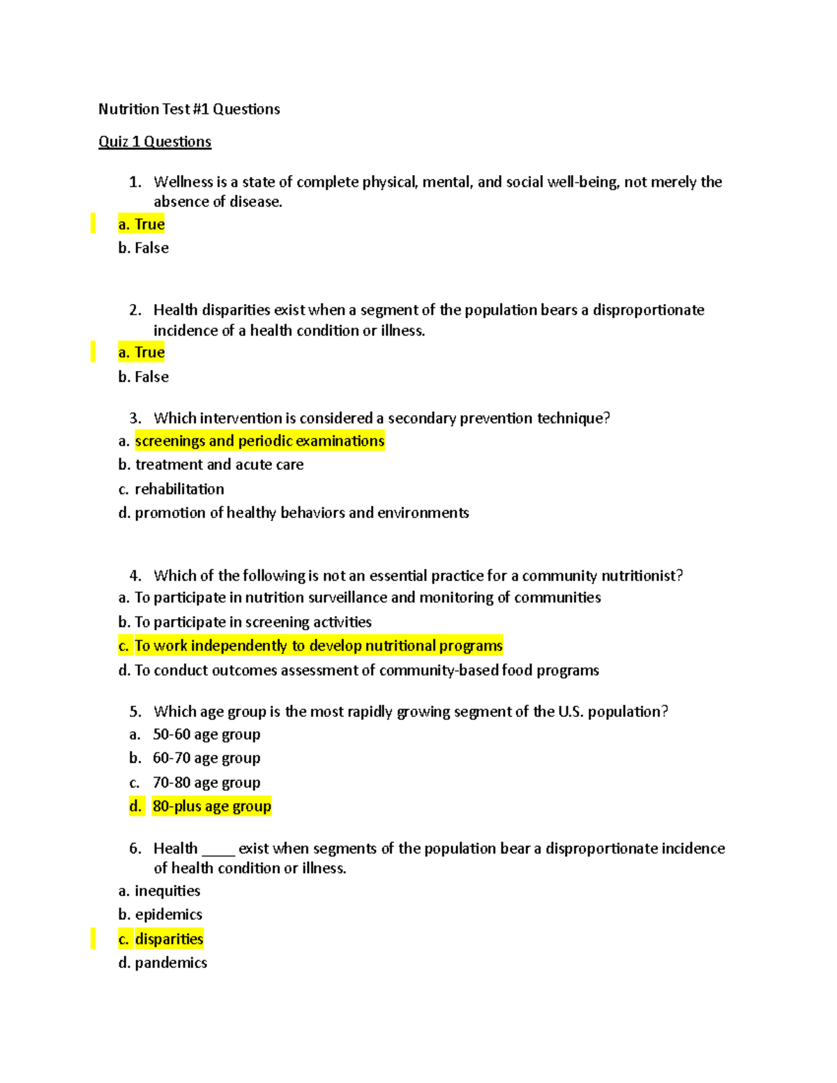 Nutition test #1 questions - Nutrition Test #1 Questions Quiz 1 ...