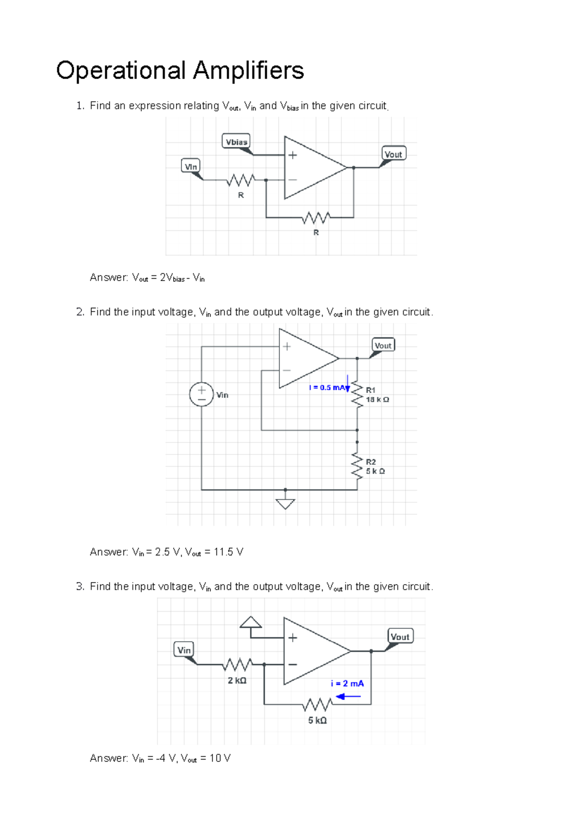 CG1111A Additional Practice Questions On Operational Amplifiers ...