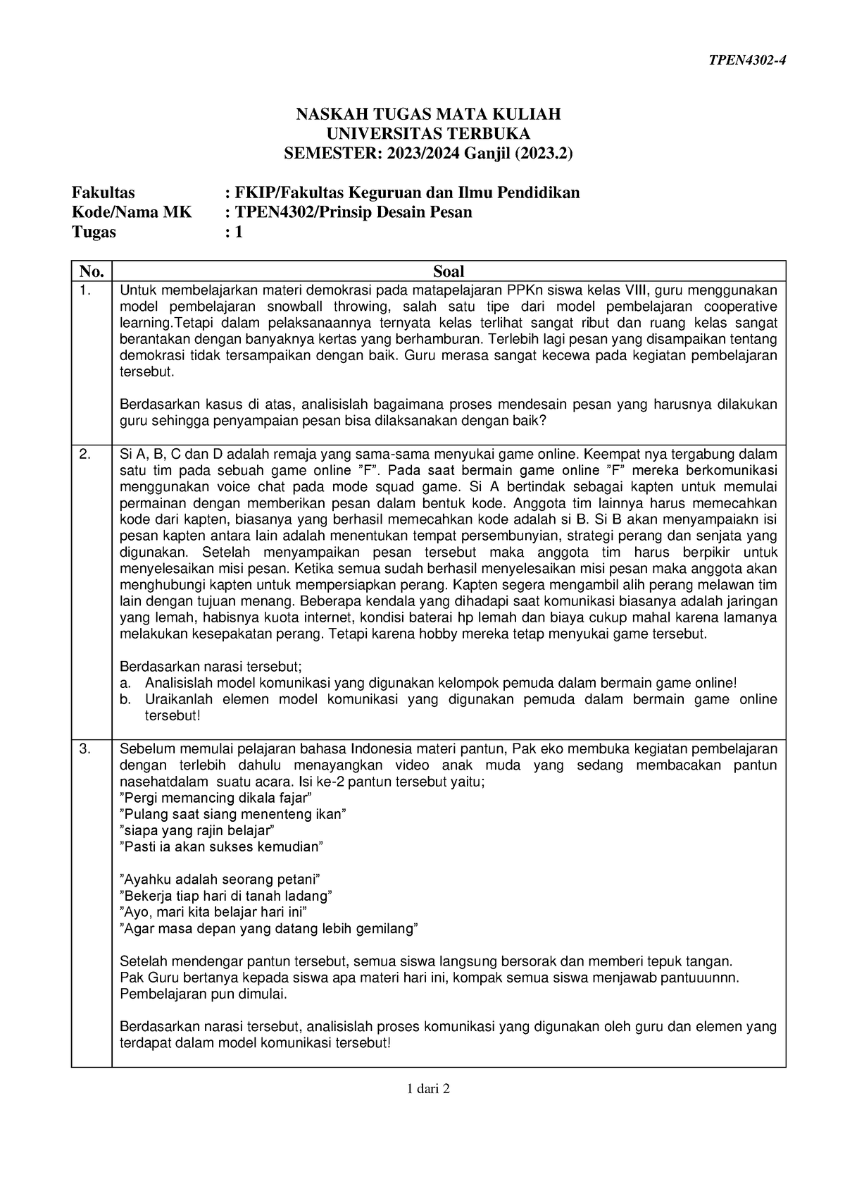 Soal Tpen4302 Tmk1 4 - Dasdxzas - TPEN4302- 4 1 Dari 2 NASKAH TUGAS ...