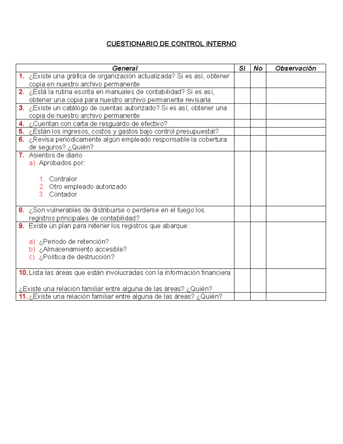 Cuestionarios de Control Interno - CUESTIONARIO DE CONTROL INTERNO ...