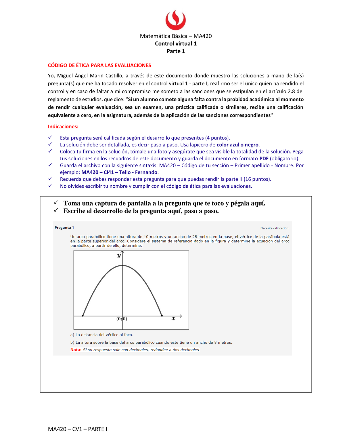 MA420 - Desarrollo Parte I - CV1 - Matem·tica B·sica – MA Control ...