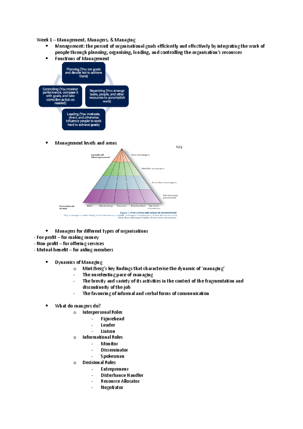 MGMT1002 lecture note - Week 1 – Management, Managers, & Managing ...