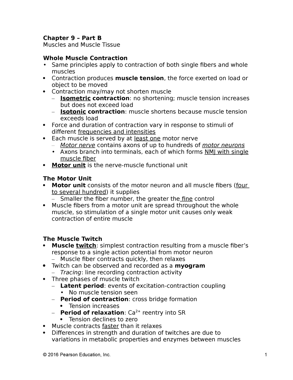 Ch 09 Notes B - Chapter 9 – Part B Muscles And Muscle Tissue Whole ...