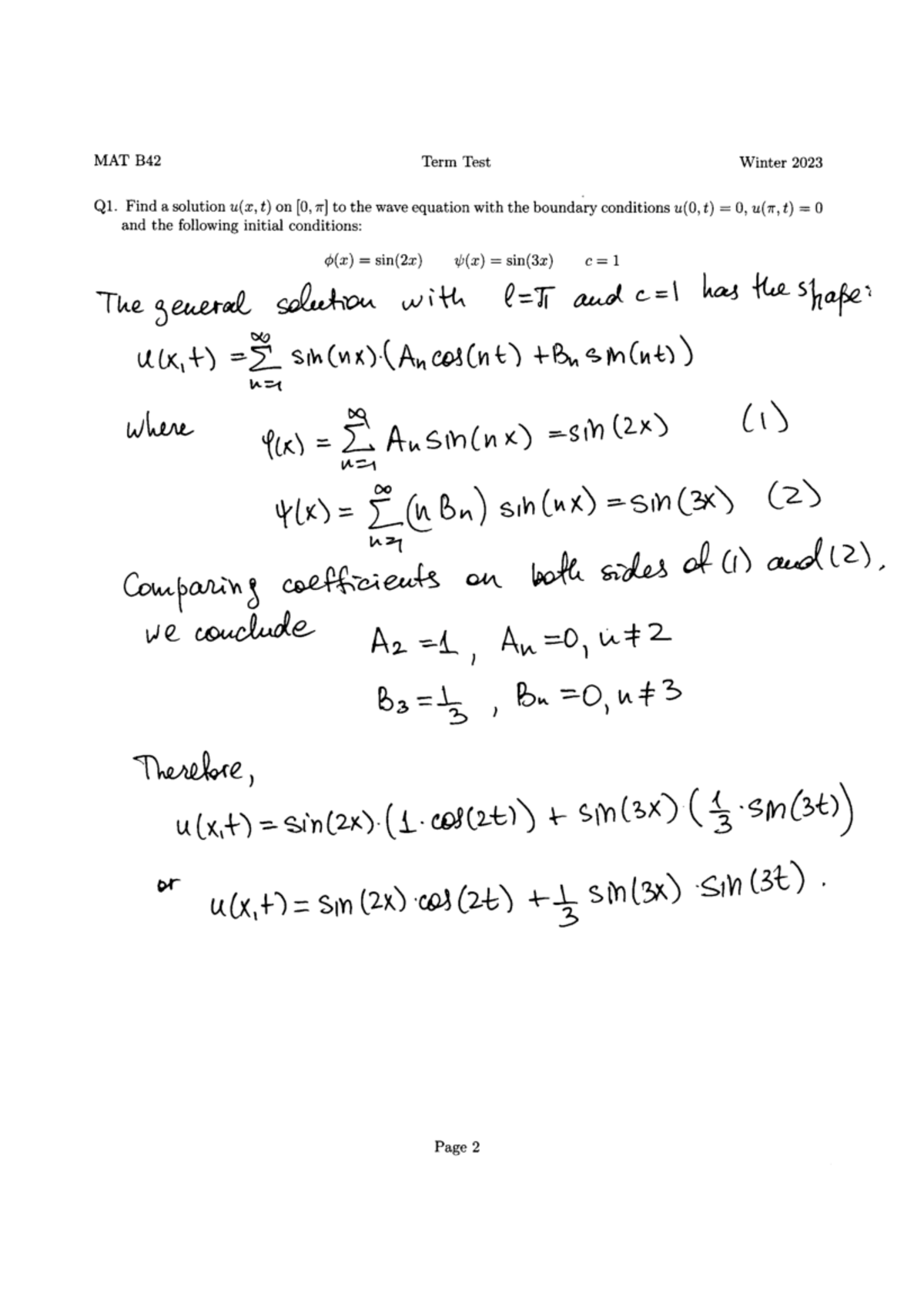 MAT B42 Winter 2023 Practice Test 2 Solutions - MAT B42 Term Test ...