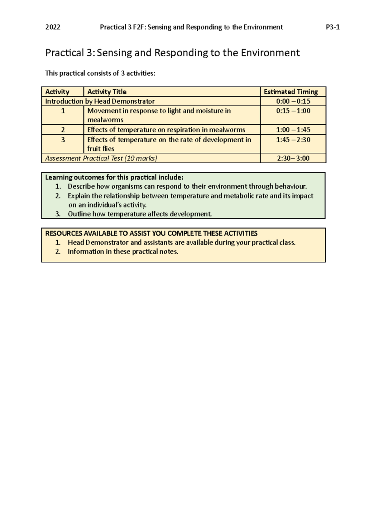 BIOL10010.11 Practical 3 Student Notes 2022 F2F-2 - Practical 3 ...