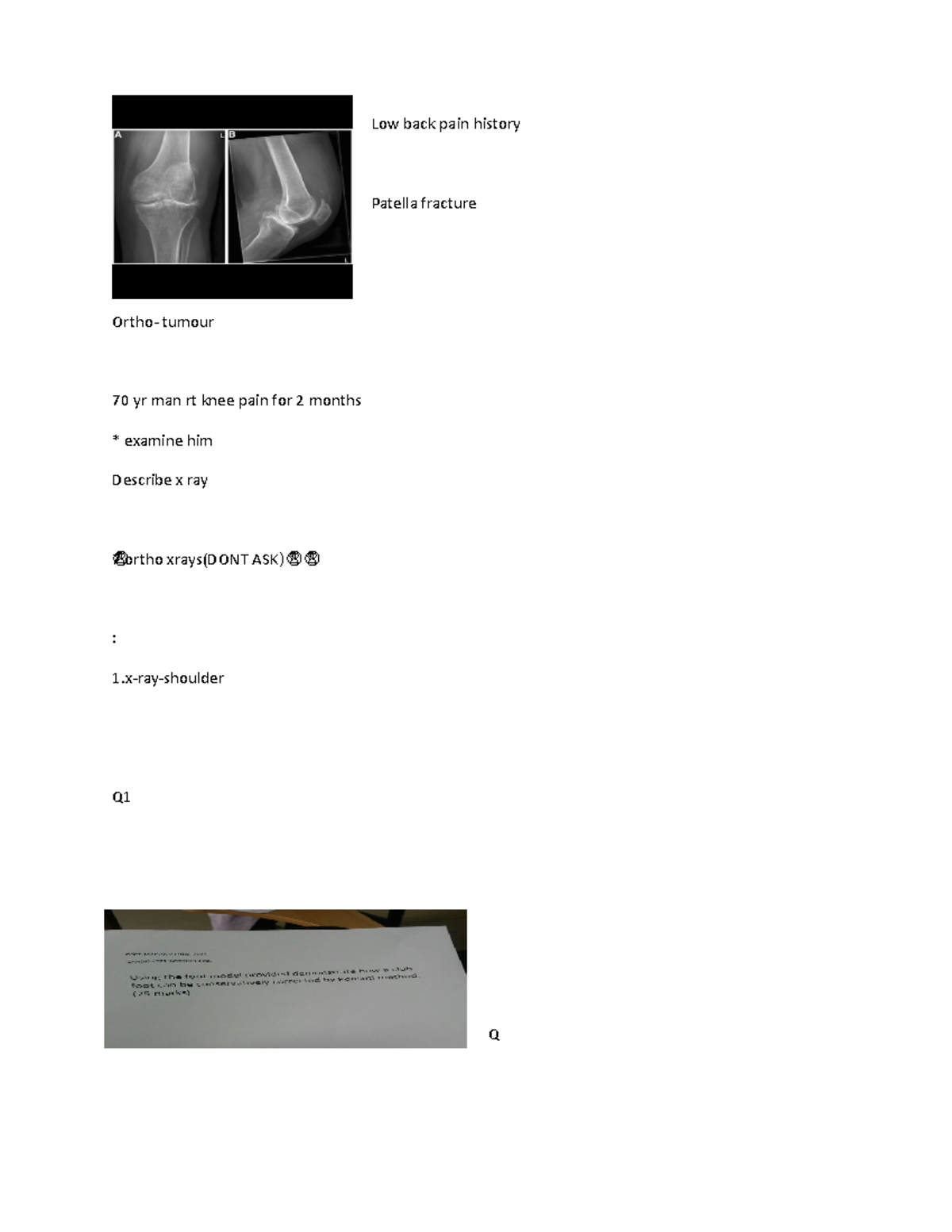 Ortho osces Exam revision materials Low back pain history Patella