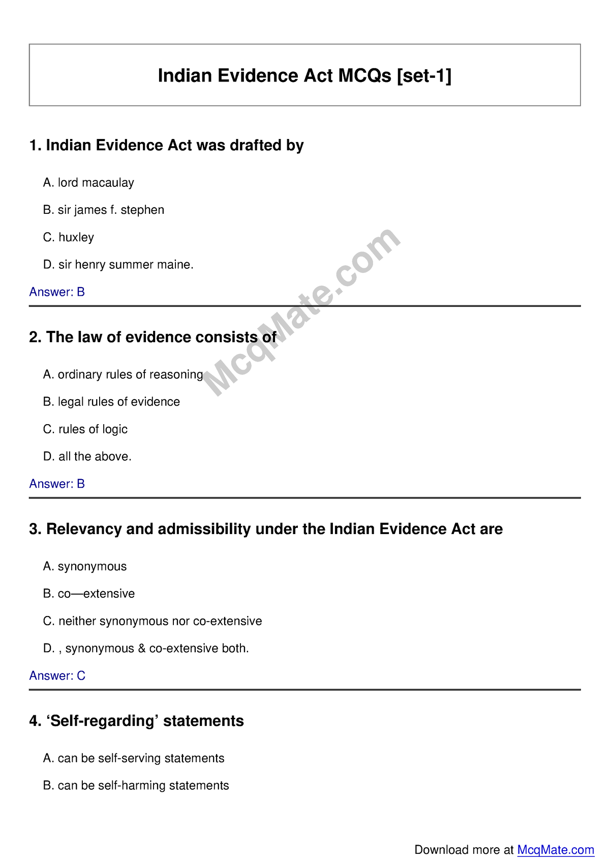 Indian Evidence Act Solved MCQs [set-1] Mcq Mate - Indian Evidence Act ...