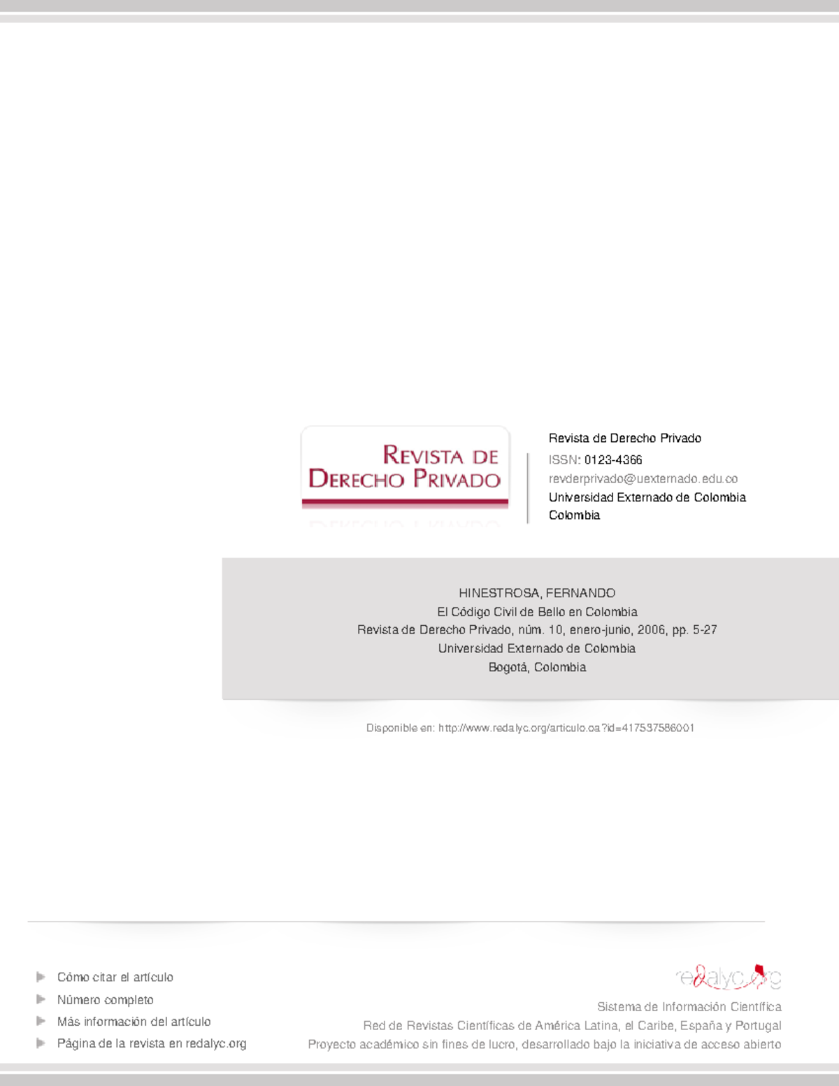 EL CÓDIGO Civil DE Bello EN Colombia - Revista de Derecho Privado ISSN ...